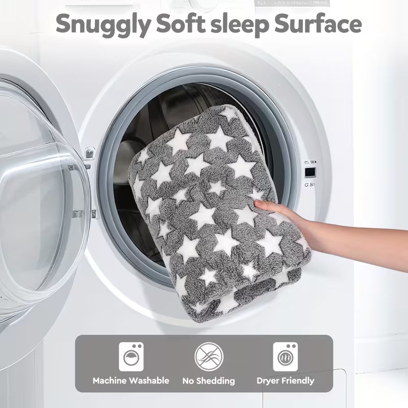 Dog crate mattress, super soft pet bed, cute star pattern, washable.