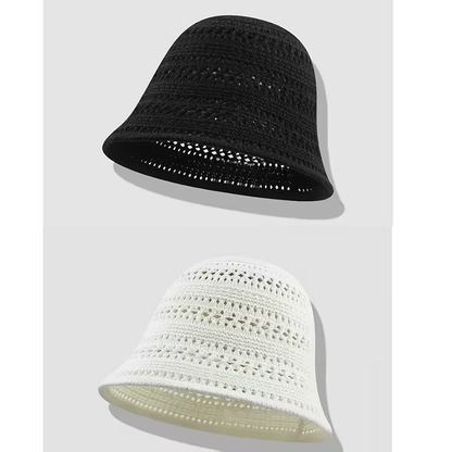 Fashionable openwork knitted bucket hat for women, small knitted bucket hat
