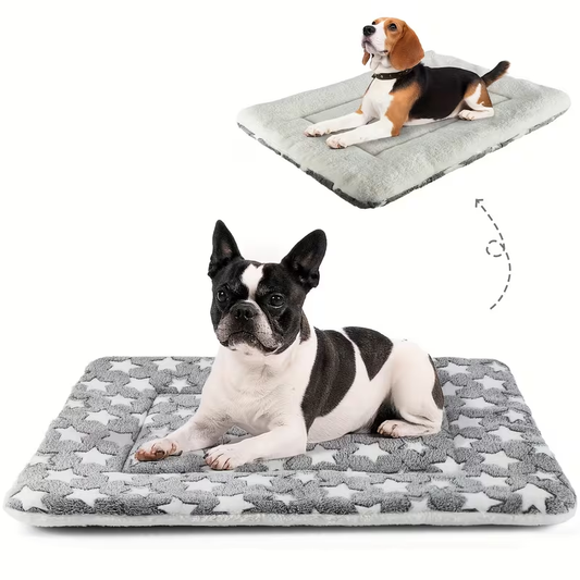 Dog crate mattress, super soft pet bed, cute star pattern, washable.