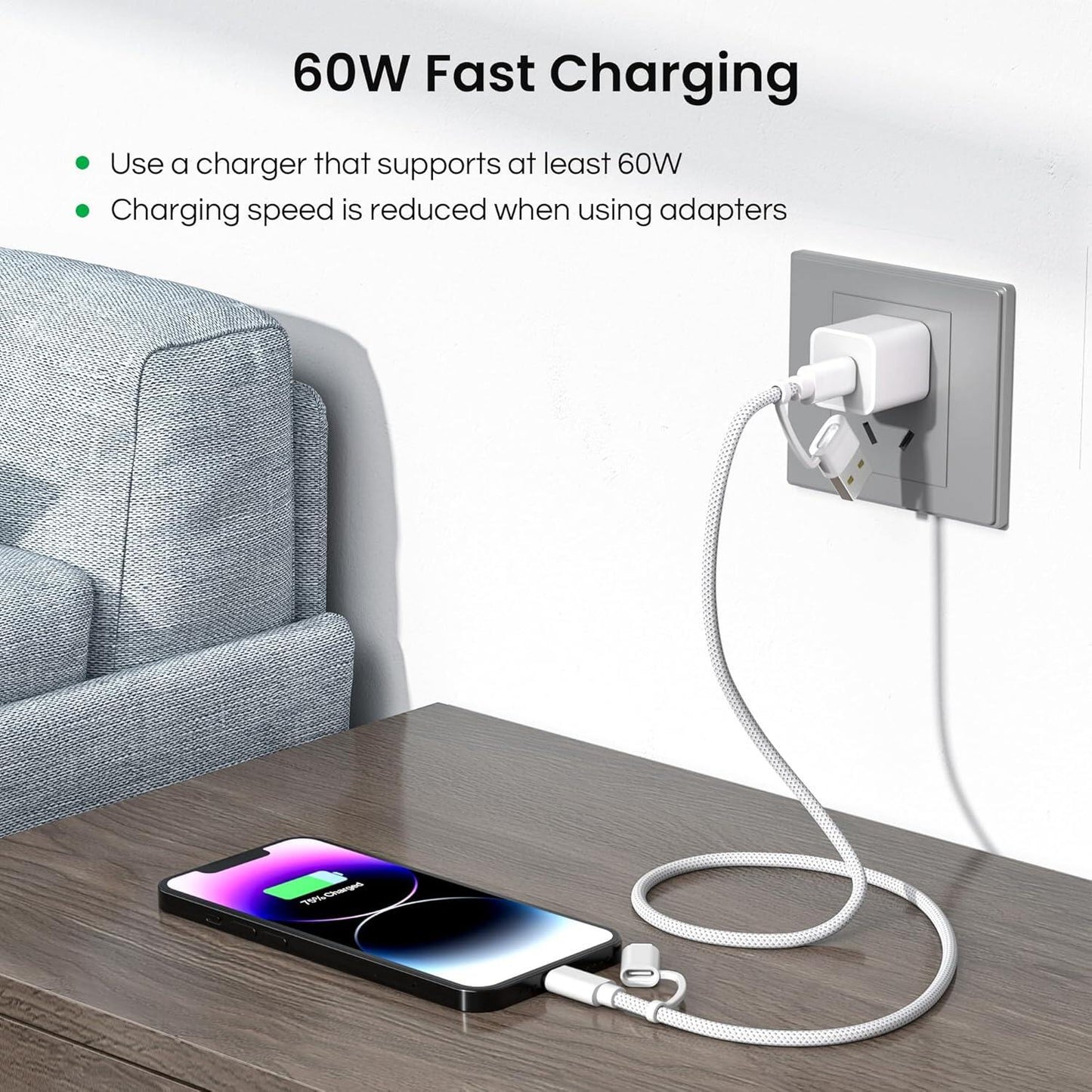 For iPhone 17 16 Pro 4 in 1 USB C Charger Cable