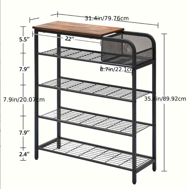 Five-tier shoe rack/wardrobe storage rack - vintage brown finish