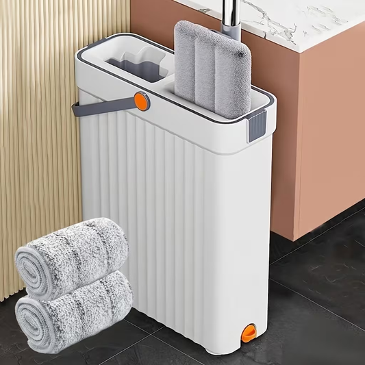 2-in-1 Hands-Free Flat Mop and Bucket Set - Wet and Dry Separation