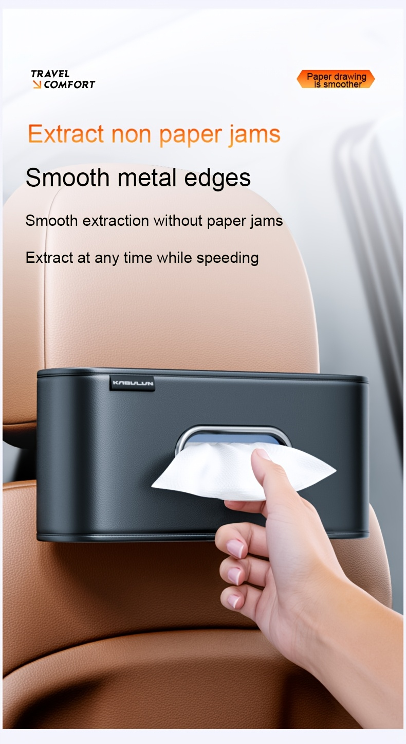 1 Faux Leather Car Seat Back Tissue Box - Smooth Dispensing, Universal Type