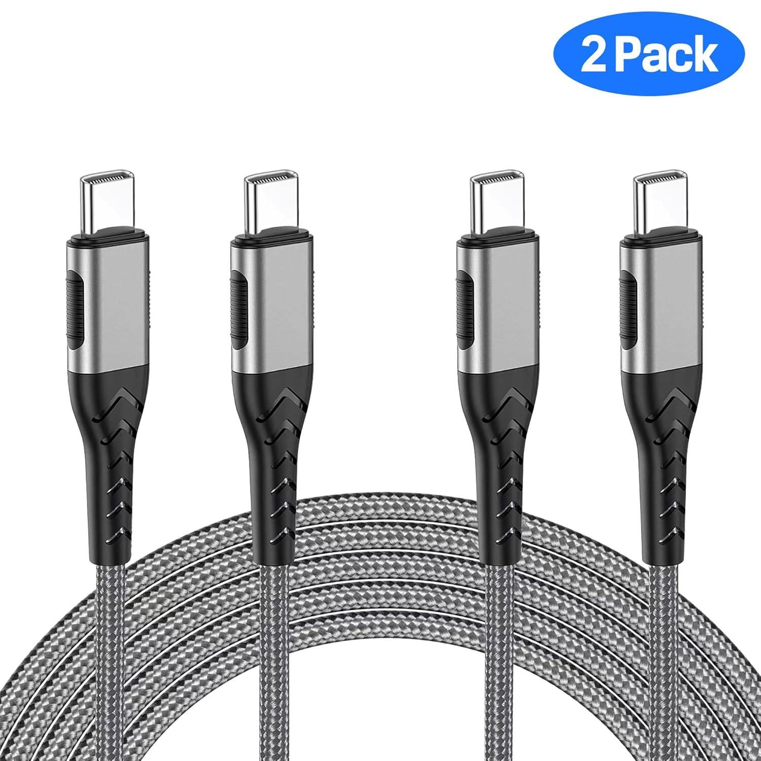 2 packs of 10 foot USB C charger cables - suitable for 100W fast charging of Android/phones/tablets