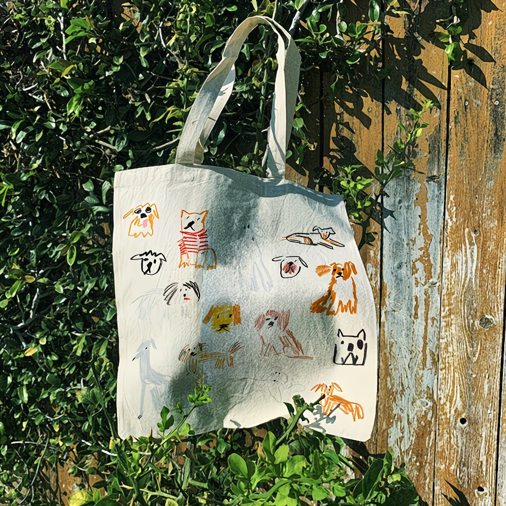 1 whimsical dog illustration canvas handbag