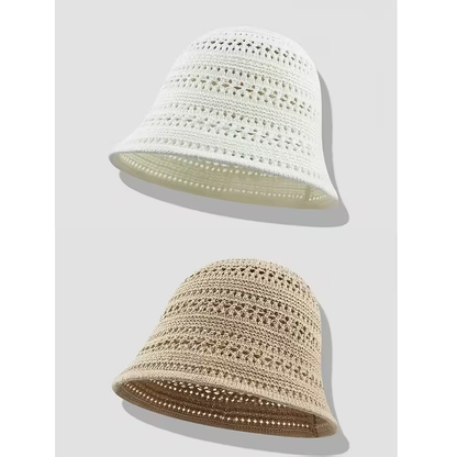 Fashionable openwork knitted bucket hat for women, small knitted bucket hat