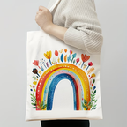 1 Rainbow Flower Canvas Handbag - Women's Reusable Grocery and Shoulder Bag