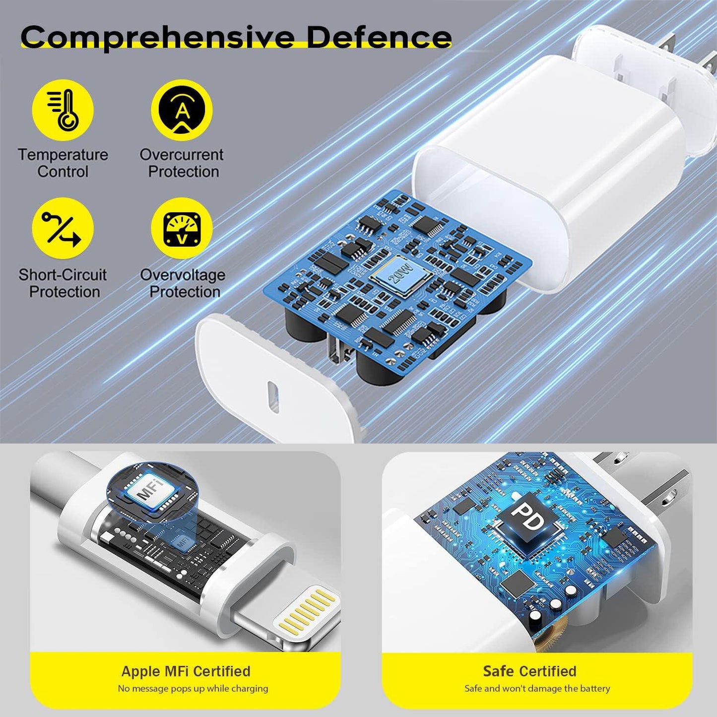 Quick charger for iPhone, iPhone charging cable, 3-pack iPhone charger for fast charging