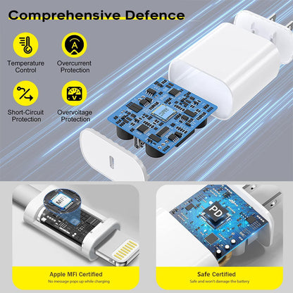 Quick charger for iPhone, iPhone charging cable, 3-pack iPhone charger for fast charging