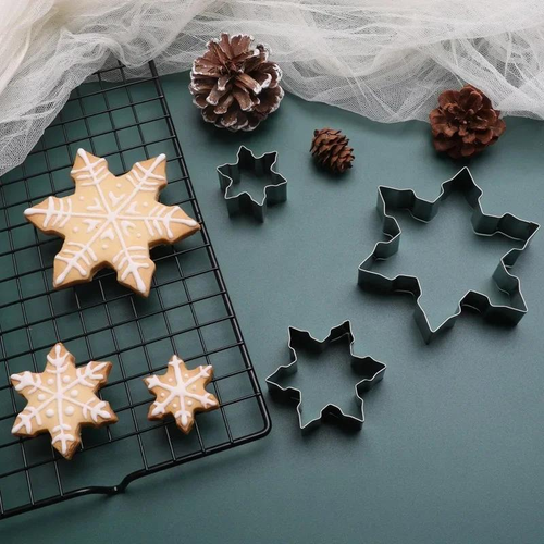 3-piece set of 3D Christmas snowflake stainless steel cookie cutters