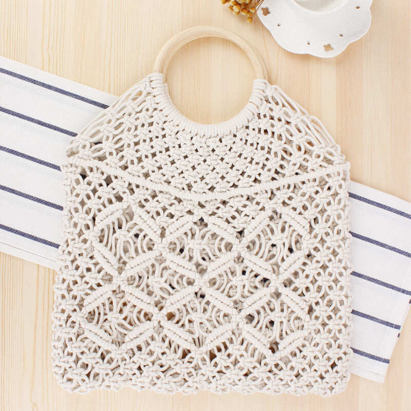 Handmade cotton rope net pocket beach bag