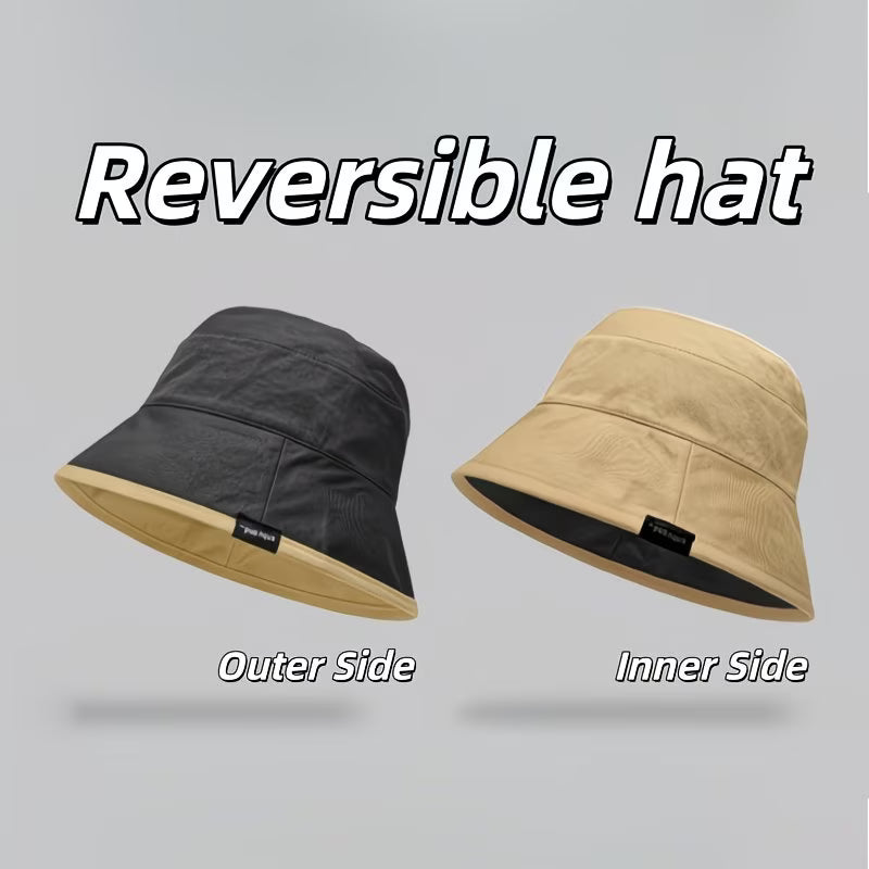 Reversible bucket hat with a narrow brim.