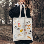 1 whimsical dog illustration canvas handbag