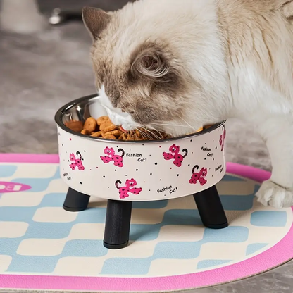 Cat bowl, stainless steel riser feeder with non-slip base, 13.5 oz cat water bowl
