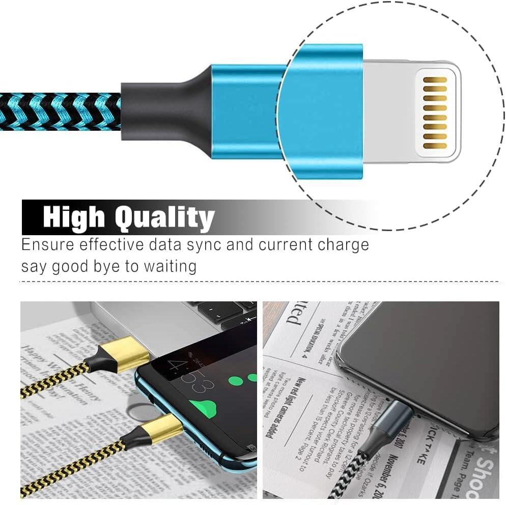 IPhone Charger 3-Piece Set 6FT USB Lightning Cable MFi Certified Fast Charging Nylon Braided