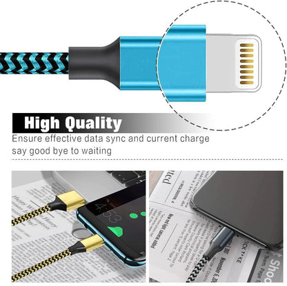 IPhone Charger 3-Piece Set 6FT USB Lightning Cable MFi Certified Fast Charging Nylon Braided