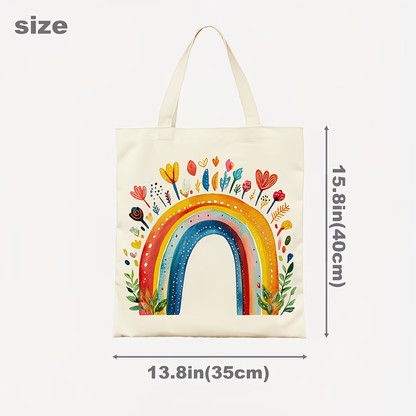 1 Rainbow Flower Canvas Handbag - Women's Reusable Grocery and Shoulder Bag