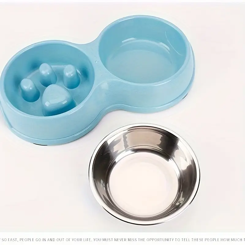 2-in-1 stainless steel slow feed/water bowl, suitable for dogs.
