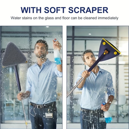 360° rotating triangular mop, adjustable and extendable.