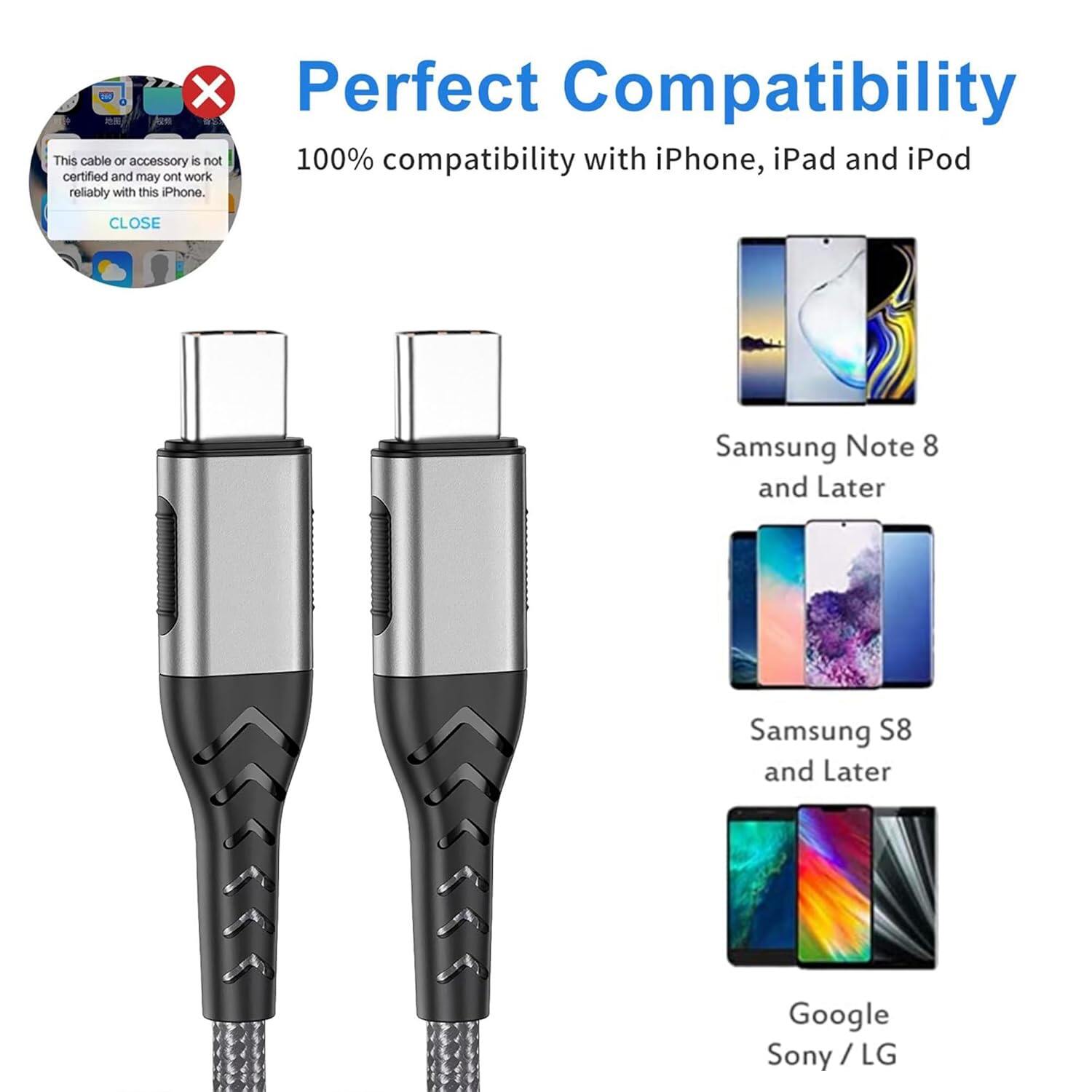 2 packs of 10 foot USB C charger cables - suitable for 100W fast charging of Android/phones/tablets