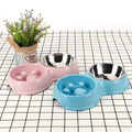 2-in-1 stainless steel slow feed/water bowl, suitable for dogs.