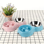 2-in-1 stainless steel slow feed/water bowl, suitable for dogs.