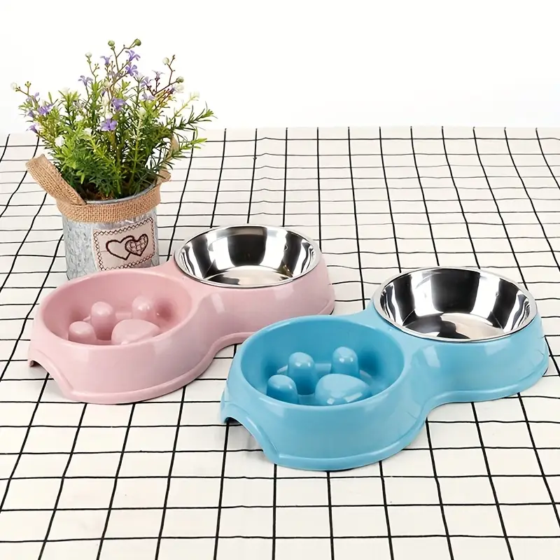 2-in-1 stainless steel slow feed/water bowl, suitable for dogs.