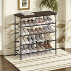 Five-tier shoe rack storage unit, made of metal.