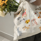 1 whimsical dog illustration canvas handbag