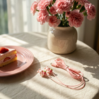 Type-C cartoon wired earphones with cute accessories, semi in ear pink earphones with built-in microphone and volume control