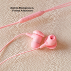 Type-C cartoon wired earphones with cute accessories, semi in ear pink earphones with built-in microphone and volume control