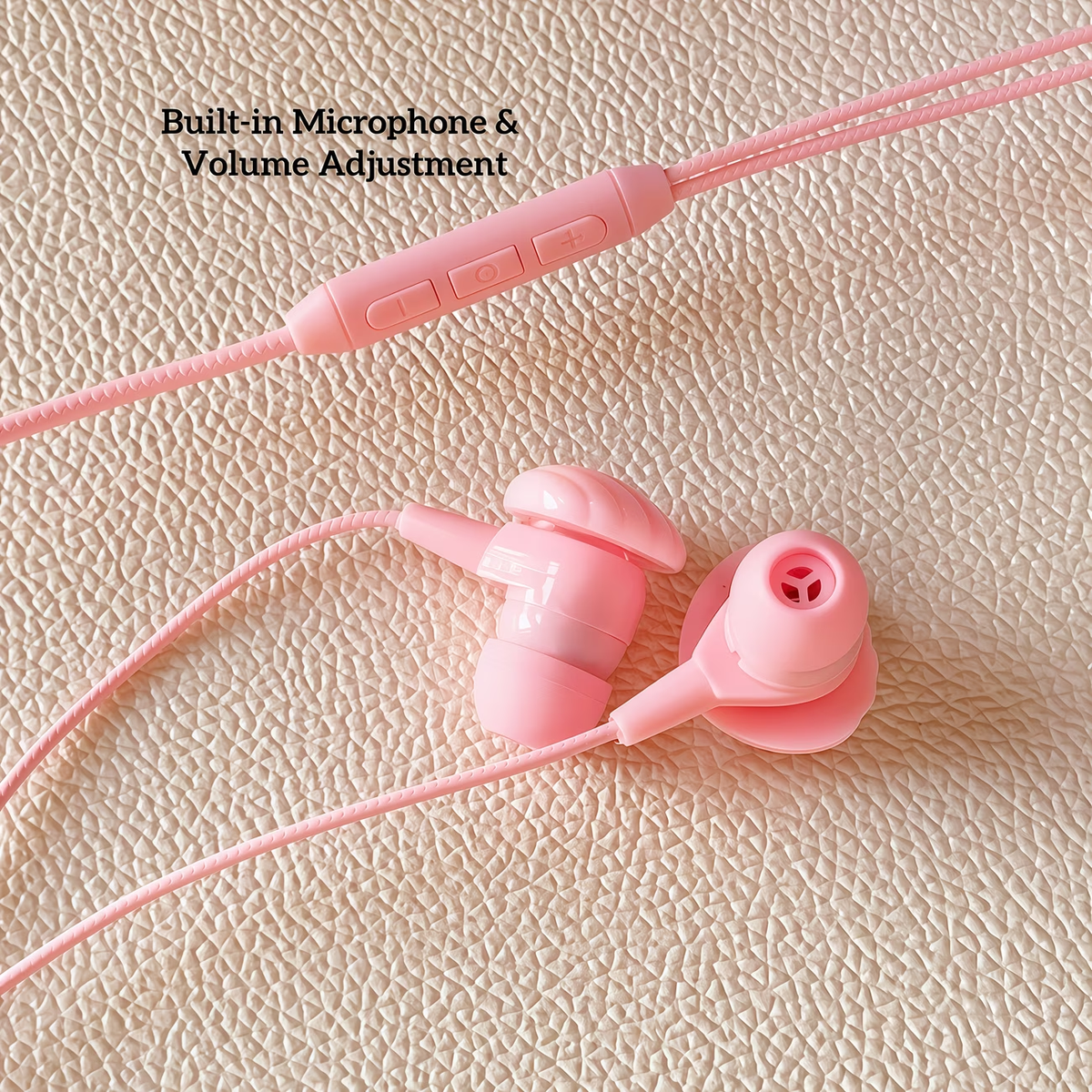 Type-C cartoon wired earphones with cute accessories, semi in ear pink earphones with built-in microphone and volume control