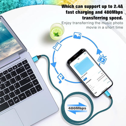 IPhone Charger 3-Piece Set 6FT USB Lightning Cable MFi Certified Fast Charging Nylon Braided