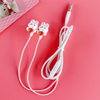 Wired earphones with DIY cute rabbit accessories, pink student earphones with microphone, clear sound quality
