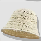 Fashionable openwork knitted bucket hat for women, small knitted bucket hat