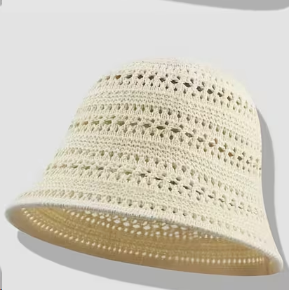 Fashionable openwork knitted bucket hat for women, small knitted bucket hat