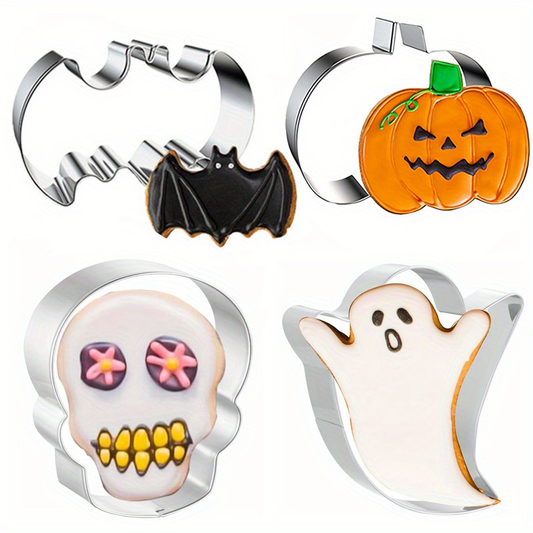 Halloween cookie cutter set (4 pieces), high-quality stainless steel baking molds