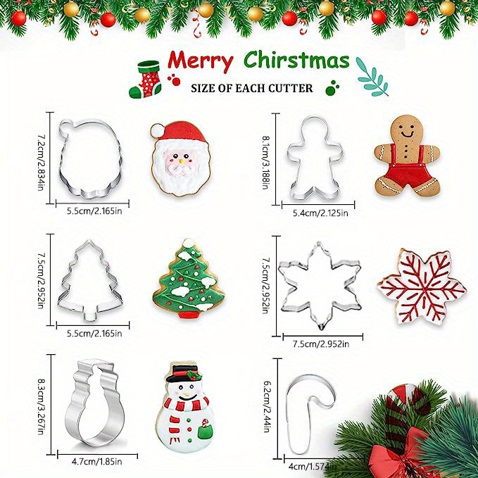6-piece Christmas cookie cutter set, stainless steel pastry molds, cookie cutters
