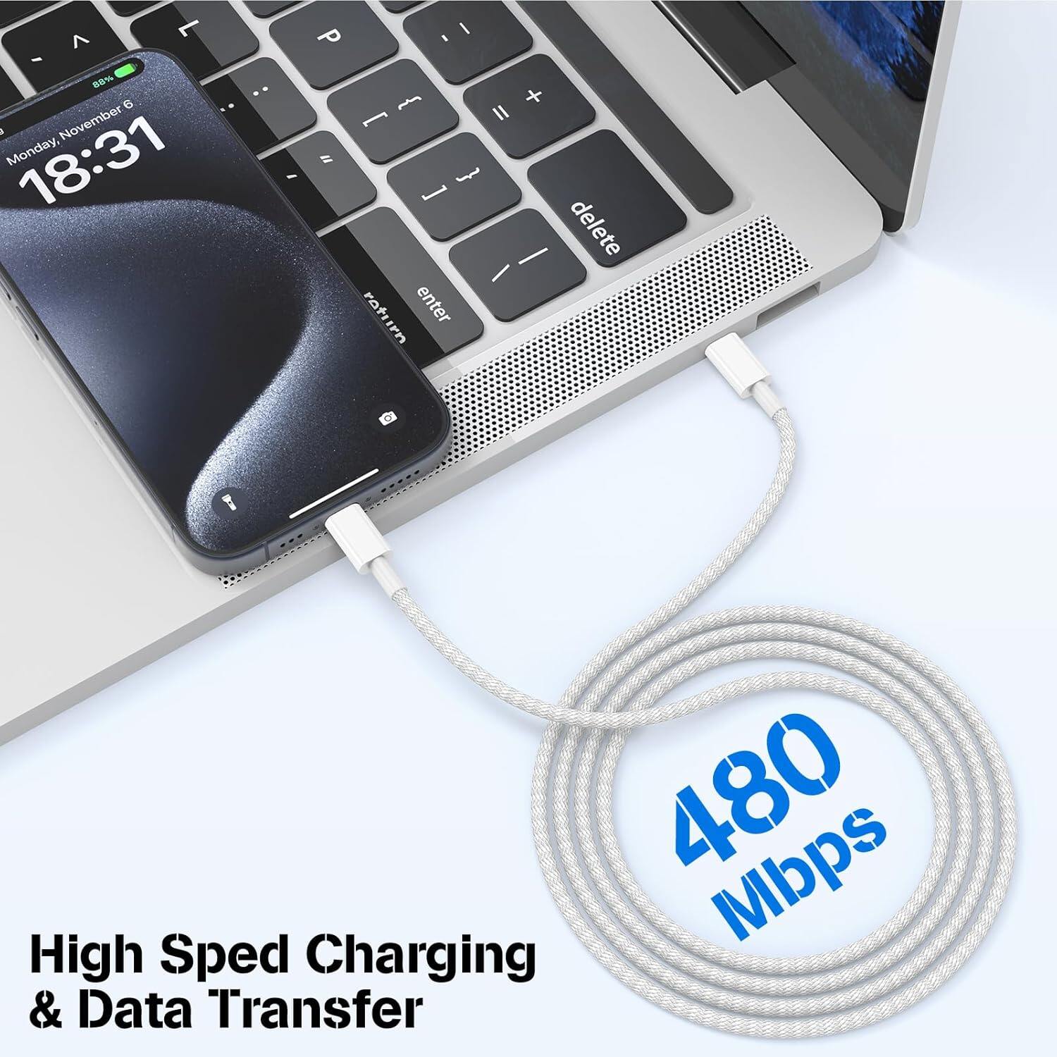 3-pack braided, C-type fast charging cable