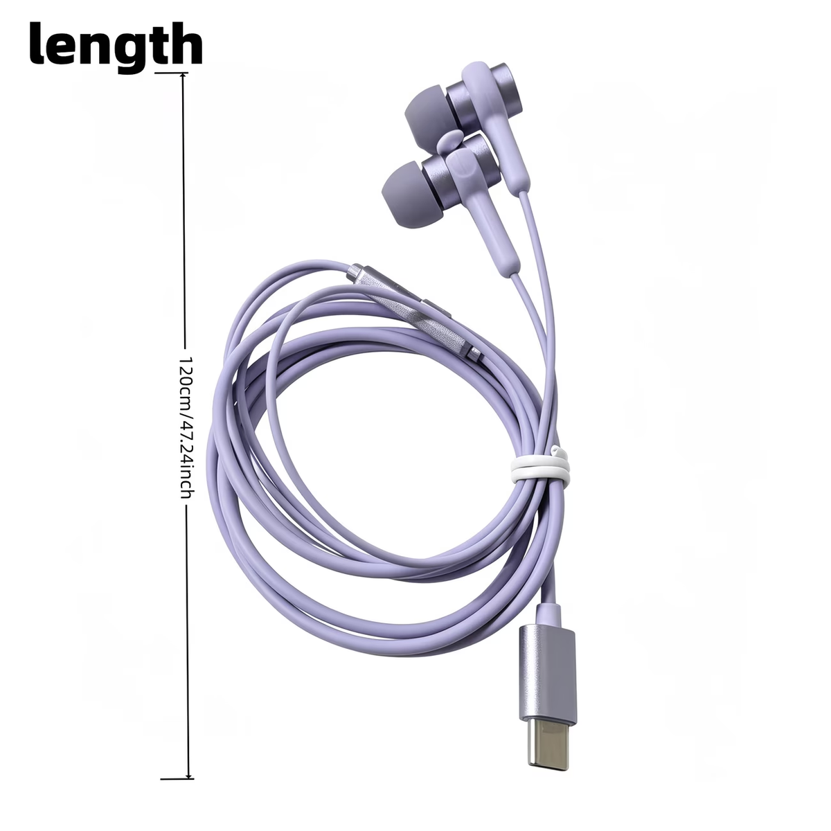 Type-C in ear purple noise cancelling wired earphones with high-definition sound quality/call noise cancelling function, portable