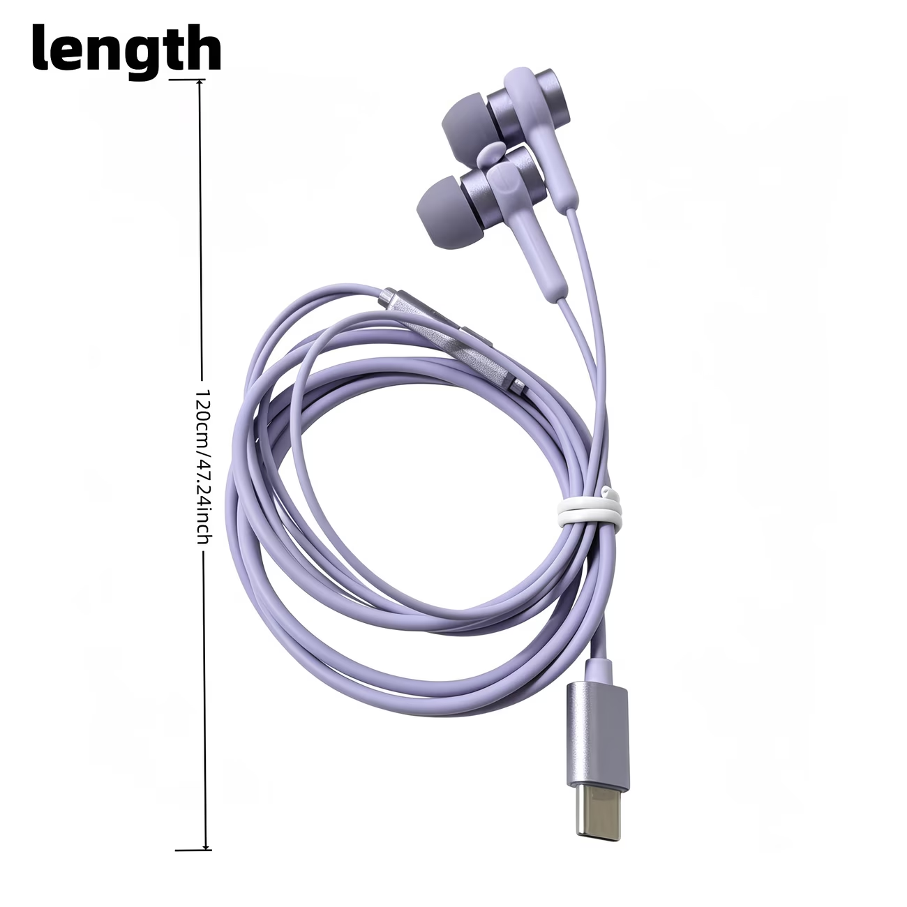 Type-C in ear purple noise cancelling wired earphones with high-definition sound quality/call noise cancelling function, portable