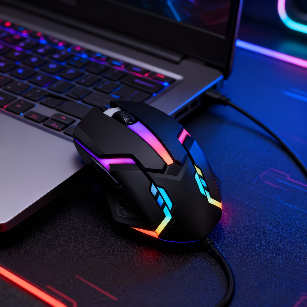 Wired RGB gaming mouse with mechanical click sensation, USB computer mouse, suitable for PC, laptop, desktop computers