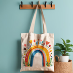 1 Rainbow Flower Canvas Handbag - Women's Reusable Grocery and Shoulder Bag