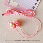 Type-C cartoon wired earphones with cute accessories, semi in ear pink earphones with built-in microphone and volume control